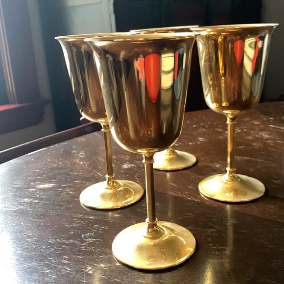 24K Gold Plated Wine Goblets WMF IKORA Germany Set of 4 Chalice - Picture 3 of 4
